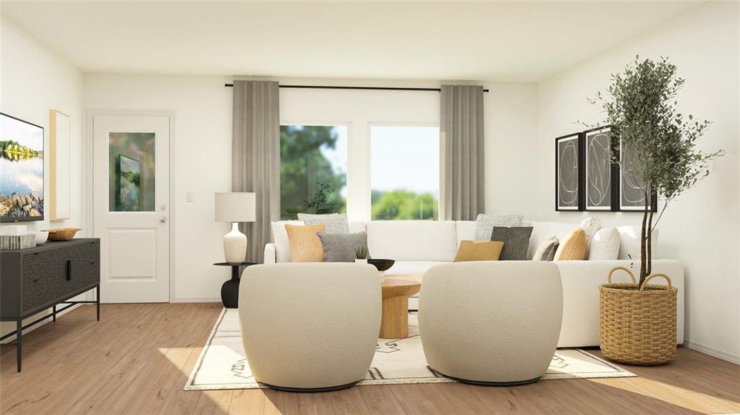 Living room with light hardwood / wood-style flooring