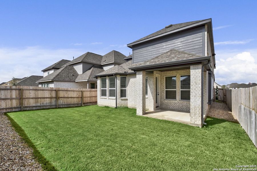 Exterior details and patio area of a home in Legacy at Lake Dunlap: 40ft. lots - (A), New Braunfels (Image 21).
