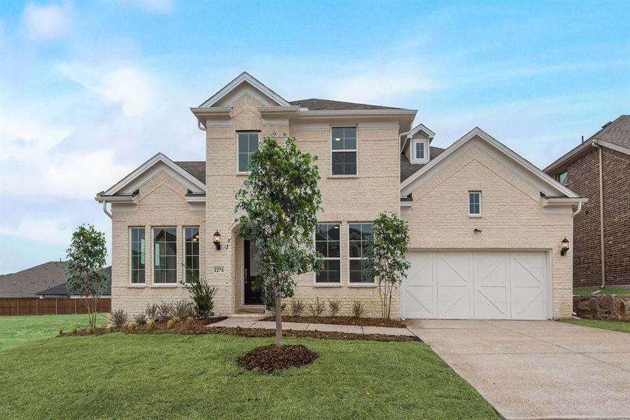 Front exterior of a new home in Monterra, Fate, TX, highlighting curb appeal (Image 1).