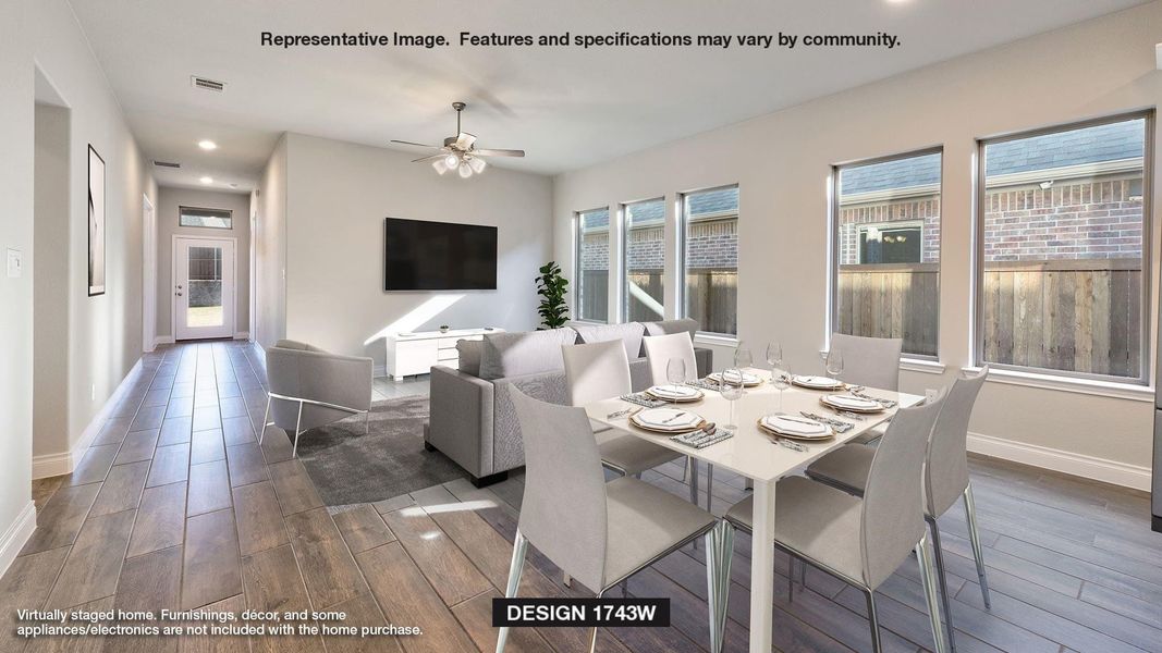 Dining space with ceiling fan