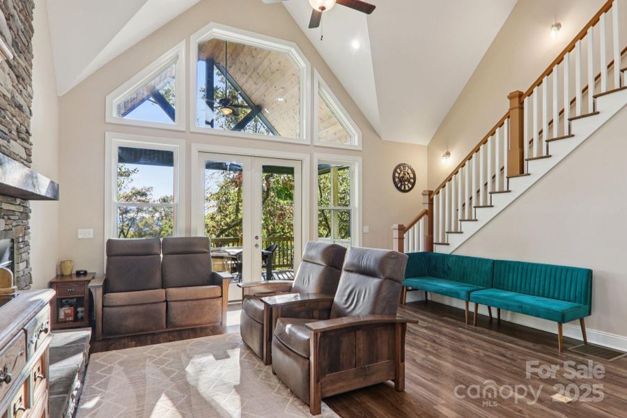 Living room with vaulted ceilings!