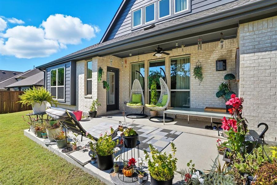 View of patio / terrace featuring a ceiling fan