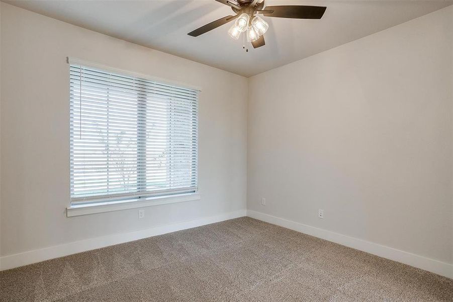 Unfurnished room with carpet and ceiling fan