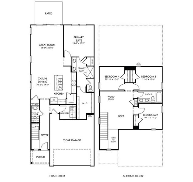 2D floor plan layout for the Sydney by Meritage Homes in Creek Ridge - Heritage Collection, Spartanburg, SC (Image 3).