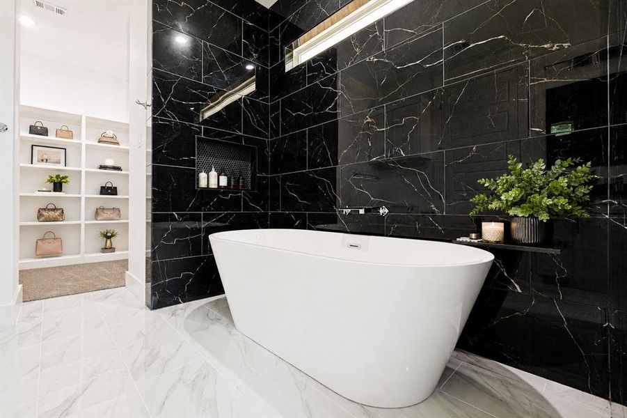 Master Bathroom Free Standing Tub, floor to ceiling beautiful high gloss tile with soap dish Master Bathroom Free Standing Tub, floor to ceiling beautiful high gloss tile with soap dish