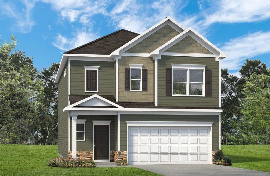 Front exterior of a new home in Cantigny Park, Clarksville, TN, highlighting curb appeal (Image 1). Front exterior of a new home in Cantigny Park, Clarksville, TN, highlighting curb appeal (Image 1).