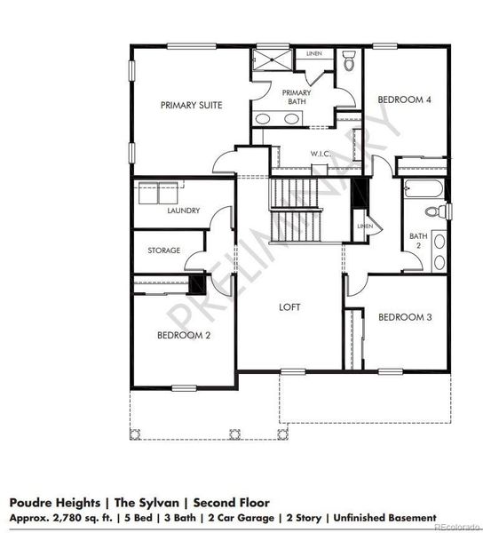 2D floor plan layout of this home in Poudre Heights: The Lakes Collection, Windsor, CO (Image 4).