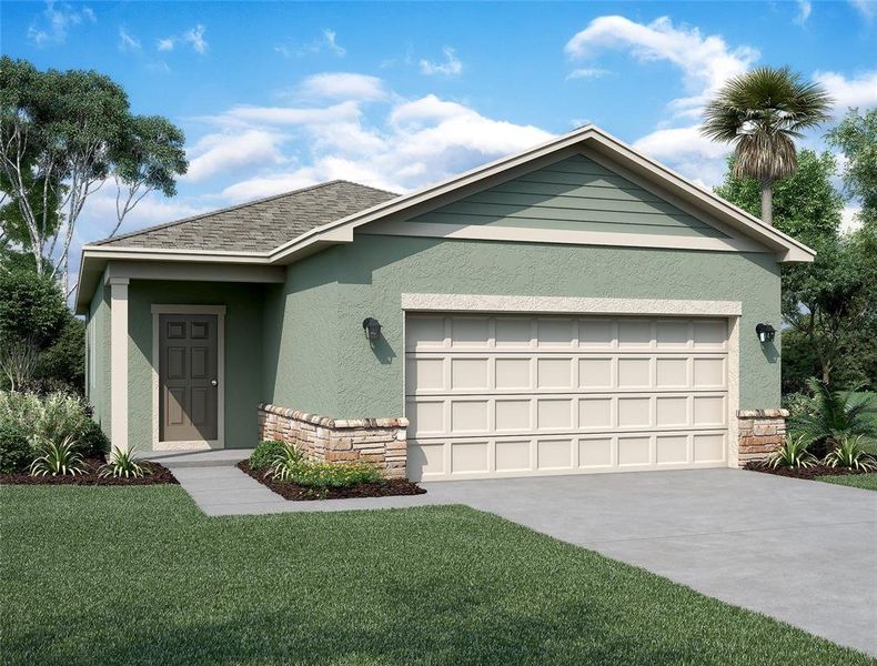 Front exterior of a new home in Oakfield Lakes, Parrish, FL, highlighting curb appeal (Image 1). Front exterior of a new home in Oakfield Lakes, Parrish, FL, highlighting curb appeal (Image 1).