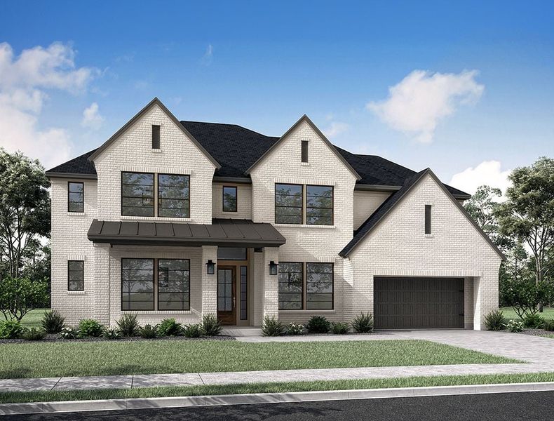 Front exterior of a new home in Harvest Green 75′, Richmond, TX, highlighting curb appeal (Image 27).