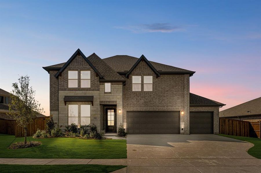 Front exterior of a new home in Waterscape Classic 60s, Royse City, TX, highlighting curb appeal (Image 1). Front exterior of a new home in Waterscape Classic 60s, Royse City, TX, highlighting curb appeal (Image 1).