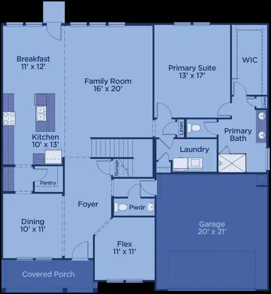 2D floor plan layout for the Glynn by UnionMain Homes in Austin Springs, Bethlehem, GA (Image 4).
