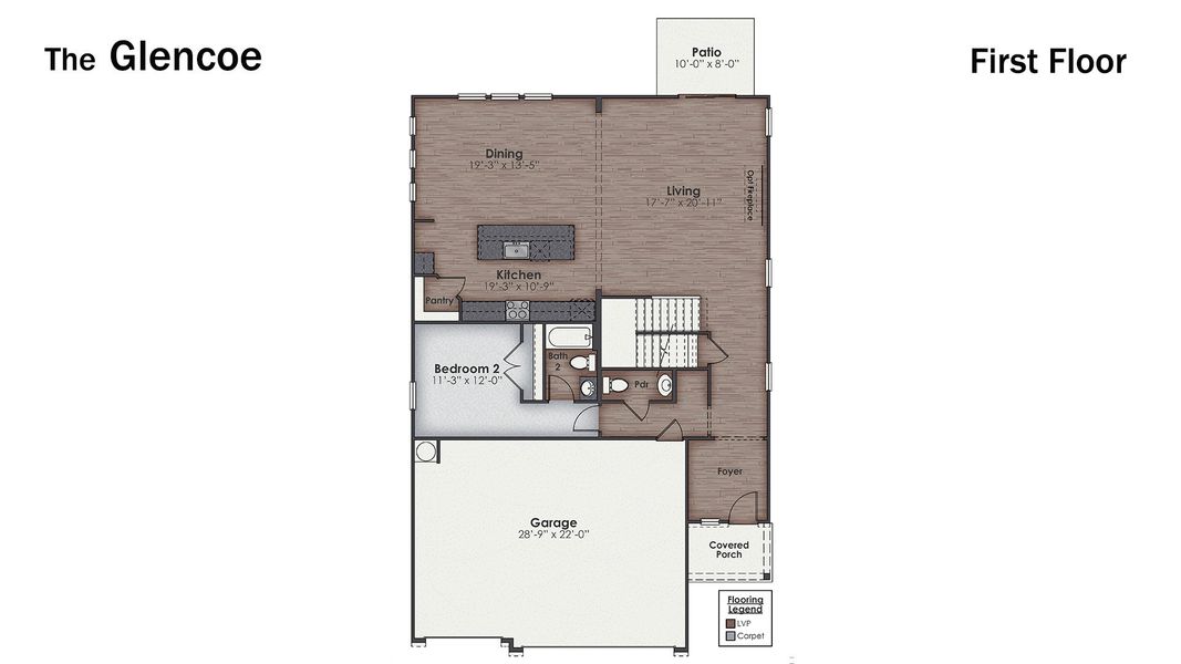 2D floor plan layout for the Glencoe by D.R. Horton in The Grove at Blake Farm, Wilmington, NC (Image 3). 2D floor plan layout for the Glencoe by D.R. Horton in The Grove at Blake Farm, Wilmington, NC (Image 3).