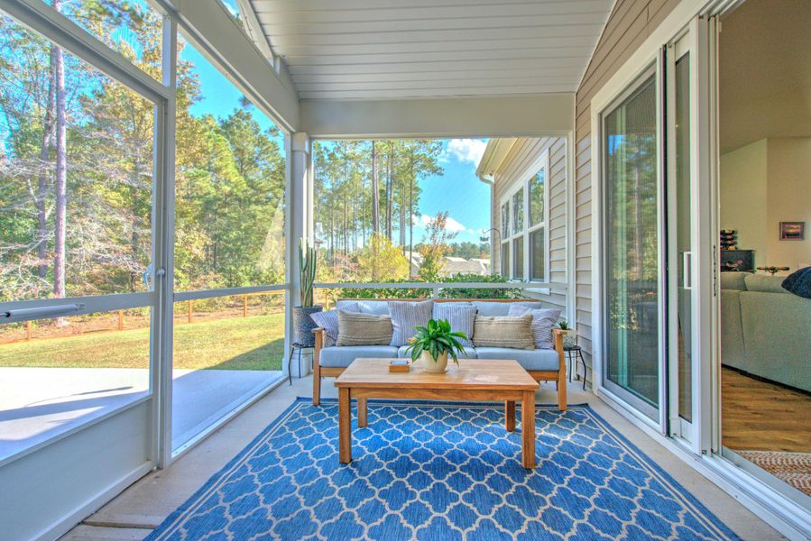 Exterior details and patio area of a home in French Quarter Creek, Huger (Image 25).