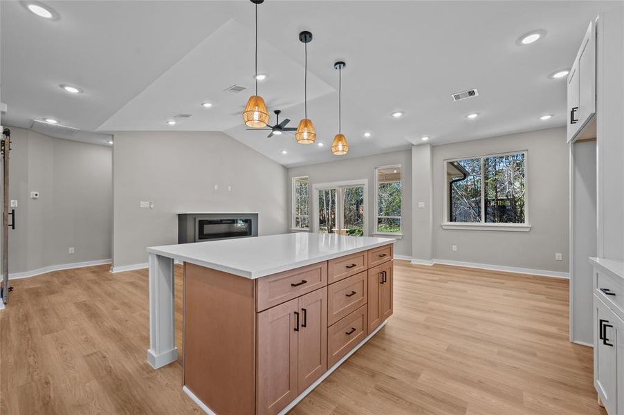 Island has lots of counter space and centrally located in the kitchen.