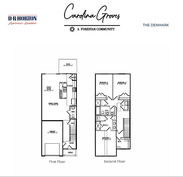 2D floor plan layout of this home in Carolina Groves Townhomes, Moncks Corner, SC (Image 2).