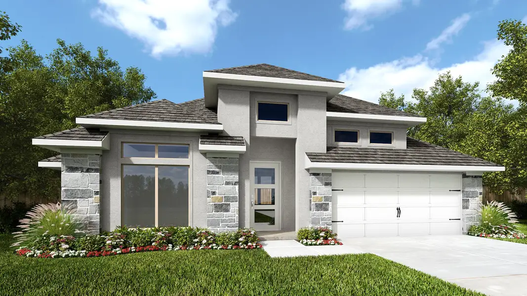 Representative exterior photo of a completed home built from the 2737P by Perry Homes in Audubon, Pinehurst, TX (Image 2). Representative exterior photo of a completed home built from the 2737P by Perry Homes in Audubon, Pinehurst, TX (Image 2).