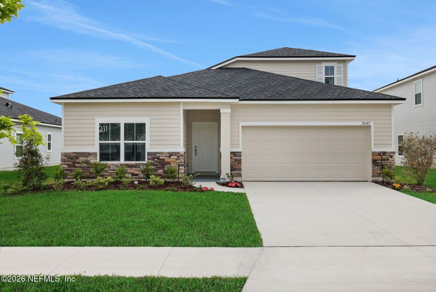 Front exterior of a new home in Wilford Oaks, Orange Park, FL, highlighting curb appeal (Image 24).
