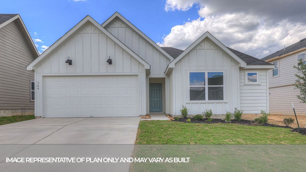 Representative exterior photo of a completed home built from the The Bellvue by D.R. Horton in Trace, San Marcos, TX (Image 2). Representative exterior photo of a completed home built from the The Bellvue by D.R. Horton in Trace, San Marcos, TX (Image 2).