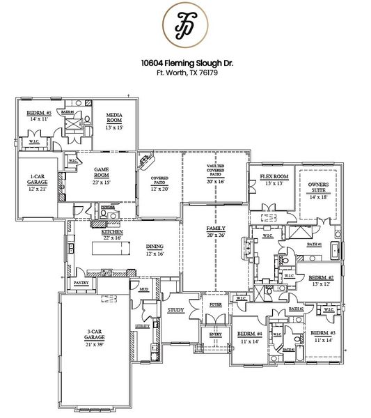 2D floor plan layout of this home in Fleming Pointe, Fort Worth, TX (Image 5).