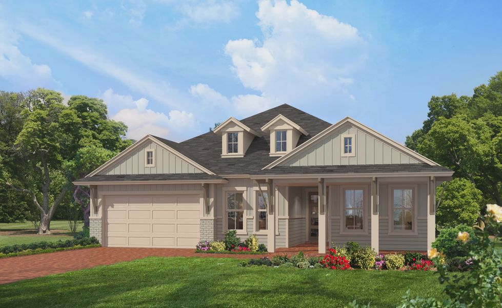 Representative exterior photo of a completed home built from the Arden by ICI Homes in Plantation Bay, Ormond Beach, FL (Image 8). Representative exterior photo of a completed home built from the Arden by ICI Homes in Plantation Bay, Ormond Beach, FL (Image 8).