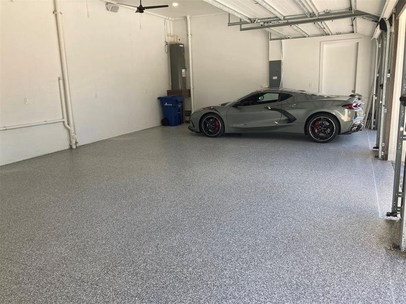 2 ceiling fans; music speakers; polyaspartic floor 2 ceiling fans; music speakers; polyaspartic floor