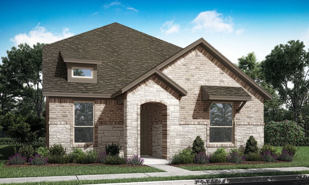 Representative exterior photo of a completed home built from the Toccata by Impression Homes in Redden Farms – Active Adult, Midlothian, TX (Image 6). Representative exterior photo of a completed home built from the Toccata by Impression Homes in Redden Farms – Active Adult, Midlothian, TX (Image 6).