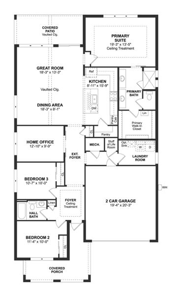 2D floor plan layout for the Bogart by K. Hovnanian® Homes in K. Hovnanian's® Four Seasons at Wylder, Port St. Lucie, FL (Image 3).