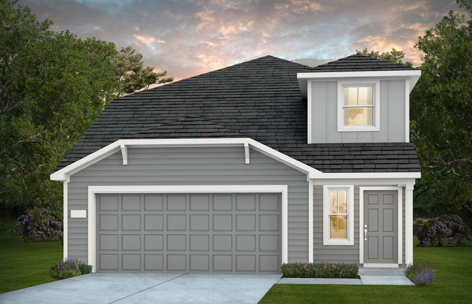 Front exterior of a new home in Decker Farms, Magnolia, TX, highlighting curb appeal (Image 1).