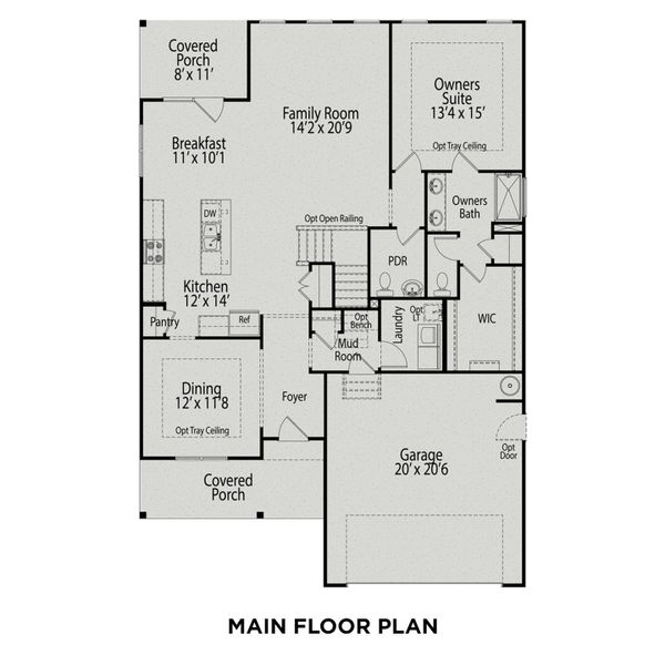 2D floor plan layout for the The Ash by Davidson Homes LLC in Retreat at North Main, Lillington, NC (Image 4).