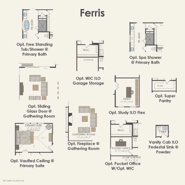 2D floor plan layout for the Ferris by Pulte Homes in Mission Hills, Garland, TX (Image 7).