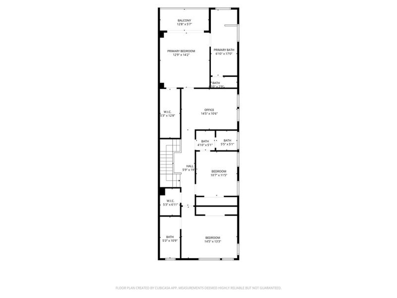 This second-floor digital floor plan showcases a spacious layout featuring a luxurious primary suite with a private balcony, multiple bedrooms, an office, and ample storage, perfect for modern living.