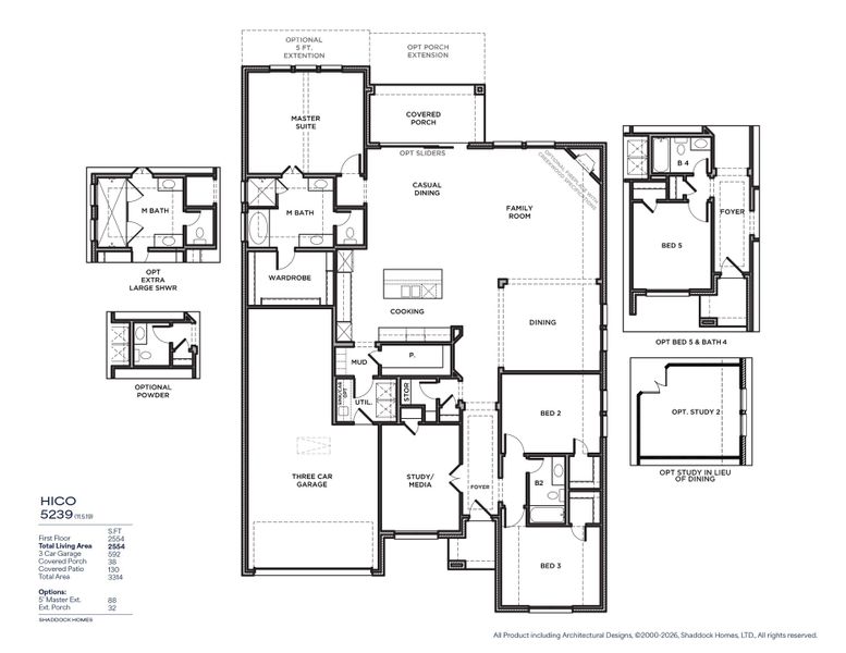 2D floor plan layout for the Hico - SH 5239 by Shaddock Homes in Tavolo Park, Fort Worth, TX (Image 3).