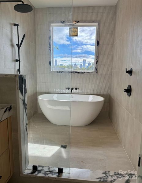 Primary bath wet room and view