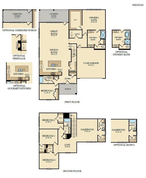 2D floor plan layout of this home in Carnes Crossroads: Coastal Collection, Summerville, SC (Image 1).