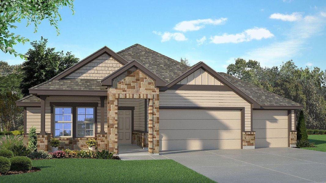 A welcoming facade showcases a combination of siding and stone accents, complemented by a neatly manicured lawn. A welcoming facade showcases a combination of siding and stone accents, complemented by a neatly manicured lawn.