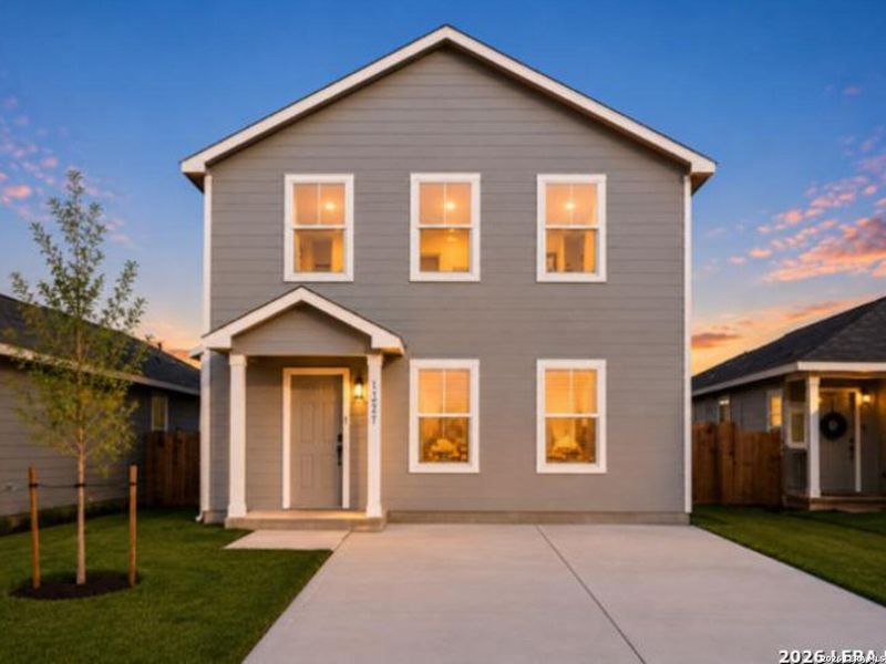 Front exterior of a new home in Mission del Lago, San Antonio, TX, highlighting curb appeal (Image 2). Front exterior of a new home in Mission del Lago, San Antonio, TX, highlighting curb appeal (Image 2).