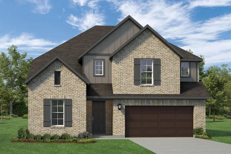 Representative exterior photo of a completed home built from the Courage by Rockwell Homes in Wildflower Ranch, Fort Worth, TX (Image 6). Representative exterior photo of a completed home built from the Courage by Rockwell Homes in Wildflower Ranch, Fort Worth, TX (Image 6).