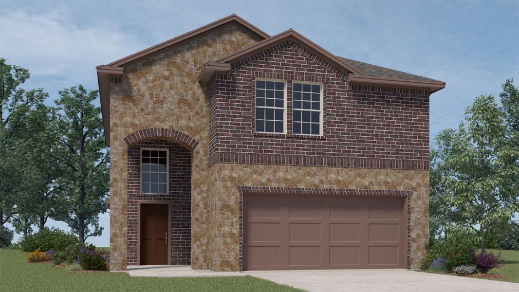 Front exterior of a new home in Elevon, Lavon, TX, highlighting curb appeal (Image 1). Front exterior of a new home in Elevon, Lavon, TX, highlighting curb appeal (Image 1).