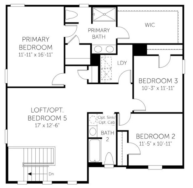2D floor plan layout for the Wayfare - Single Family Homes by Dream Finders Homes in Enclave at The Settlement, Simpsonville, SC (Image 4).