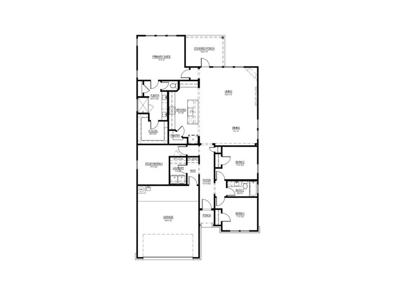 2D floor plan layout for the The Bowie by Joseph Creek Homes in Megan's Landing, Castroville, TX (Image 3). 2D floor plan layout for the The Bowie by Joseph Creek Homes in Megan's Landing, Castroville, TX (Image 3).