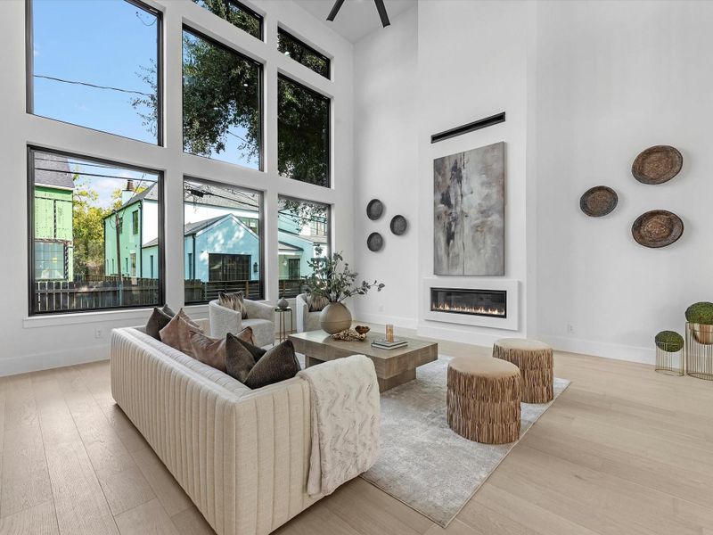 Modern Mezza 48" direct vent linear gas fireplace with crushed crystal glass and front passive heat release - $8k