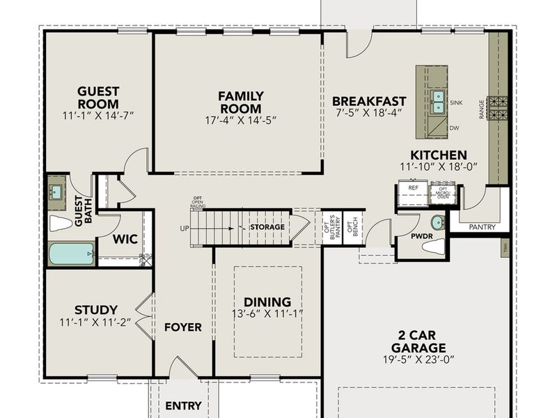 2D floor plan layout of this home in The Reserve at Potranco Oaks, Castroville, TX (Image 2).