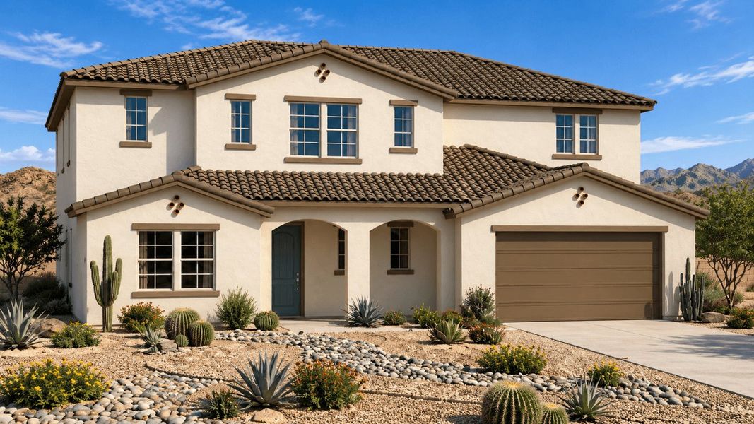 Representative exterior photo of a completed home built from the Papago by William Ryan Homes in Silver Cross, San Tan Valley, AZ (Image 3). Representative exterior photo of a completed home built from the Papago by William Ryan Homes in Silver Cross, San Tan Valley, AZ (Image 3).