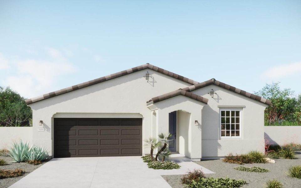 Representative exterior photo of a completed home built from the Aster by Brookfield Residential in Wildflower at Blossom Rock, Apache Junction, AZ (Image 6).