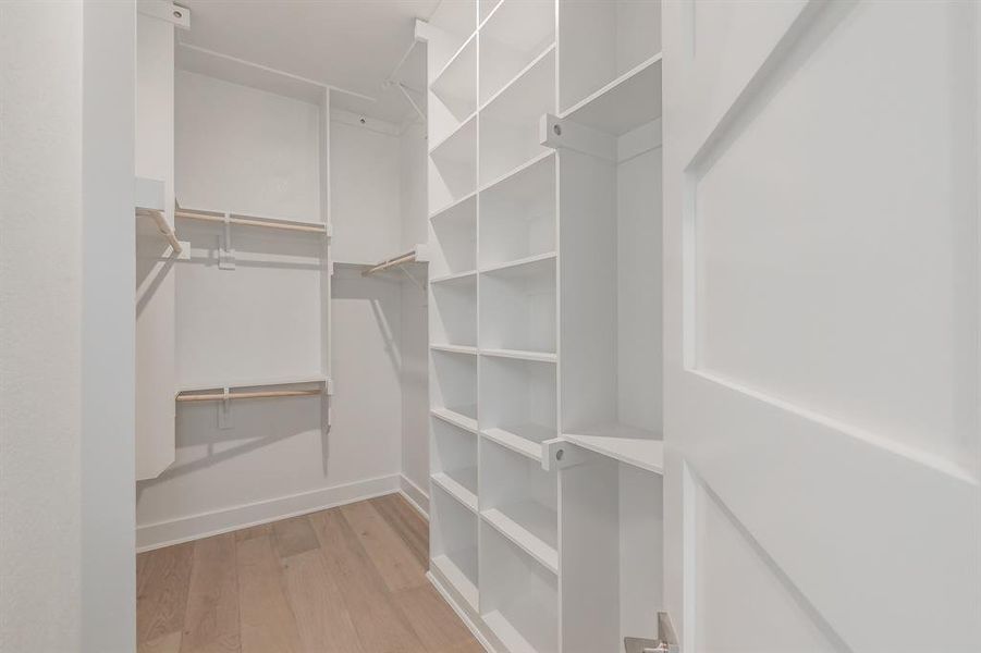 Spacious closet with light wood-style floors
