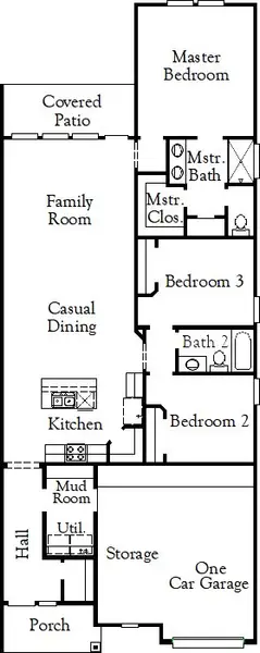 2D floor plan layout for the Daylily - Paired Cottages by Dream Finders Homes in Castlewood, Taylor, TX (Image 3).