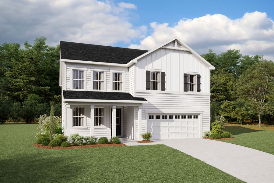 Representative exterior photo of a completed home built from the Voyageur by Mattamy Homes in Magnolia Park, Garner, NC (Image 2). Representative exterior photo of a completed home built from the Voyageur by Mattamy Homes in Magnolia Park, Garner, NC (Image 2).