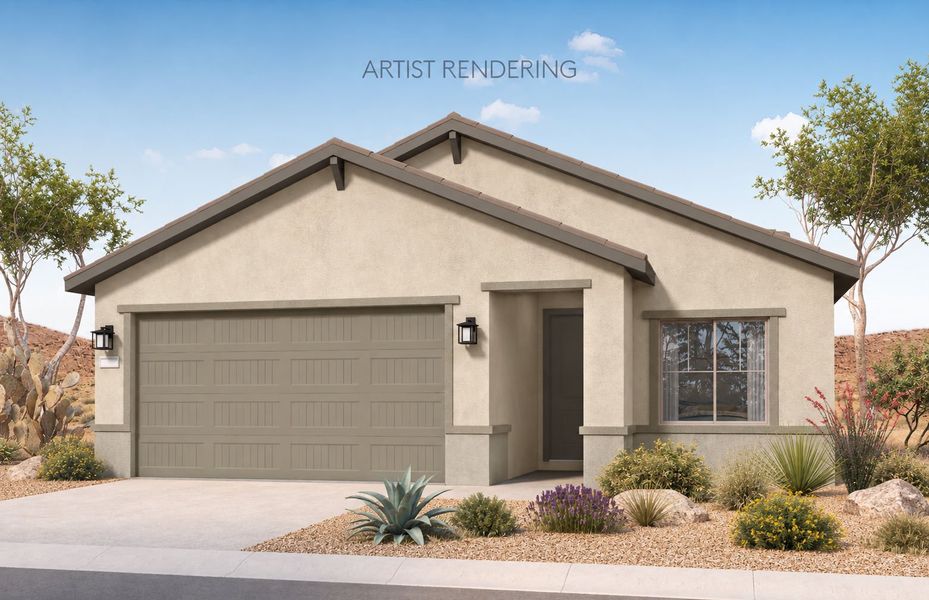 Representative exterior photo of a completed home built from the Vervain by Pulte Homes in San Madera, Buckeye, AZ (Image 2). Representative exterior photo of a completed home built from the Vervain by Pulte Homes in San Madera, Buckeye, AZ (Image 2).