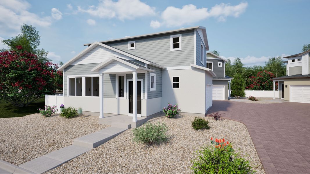 Front exterior of a new home in Muegge Farms, Bennett, CO, highlighting curb appeal (Image 1). Front exterior of a new home in Muegge Farms, Bennett, CO, highlighting curb appeal (Image 1).