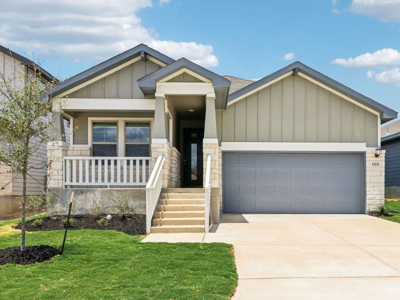 Front exterior of the Hughes floorplan at a Meritage Homes community.